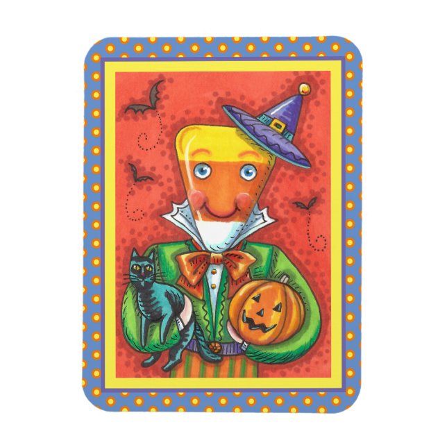 ANDY THE CANDY CORN MAN, BLACK CAT & JACK Colourfu Magnet (Vertical)