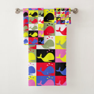 Andy Whale-Hole™ pattern_colorful whales_parody Bath Towel Set