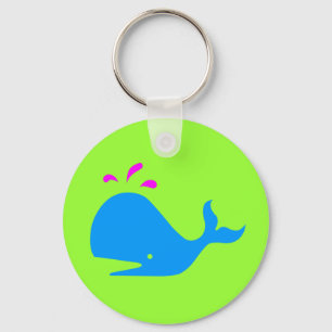 Andy Whale Singletons_aqua,magenta on green Keychain