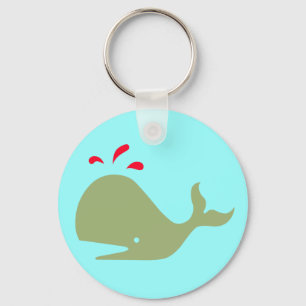 Andy Whale Singletons_green,red on teal Keychain