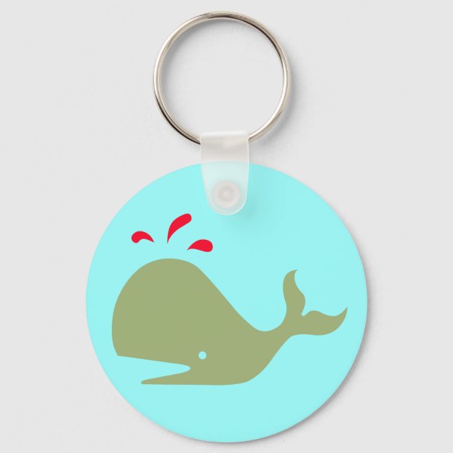 Andy Whale Singletons_green,red on teal Keychain (Front)
