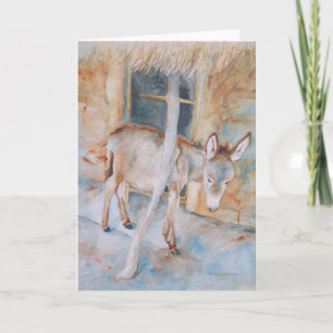 Âne dans la scène de nativité de carte de Noël de