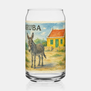 Âne d'Aruba avec aquarelle de maison Cunucu jaune