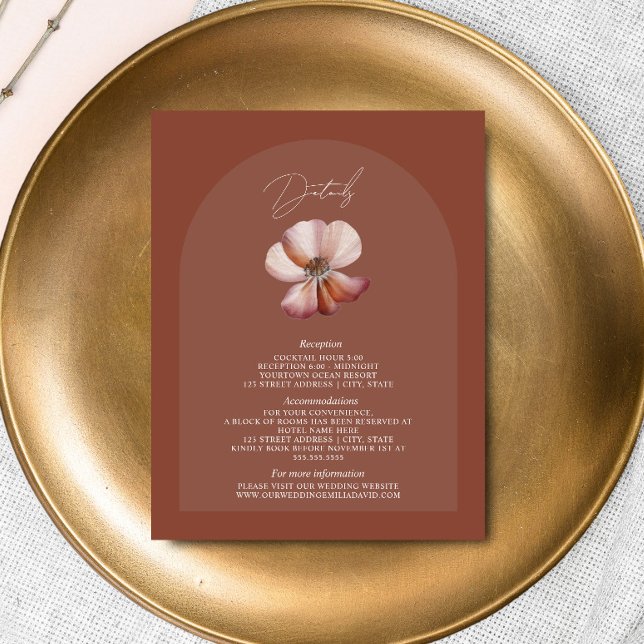 Anemone Arch Dark Terracotta Wedding Details Enclosure Card (Creator Uploaded)