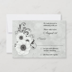 Anemone Black White Flower Wedding RSVP Reply