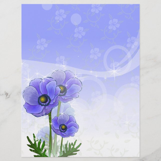 Anemone Blue Linen Stationery (Front)