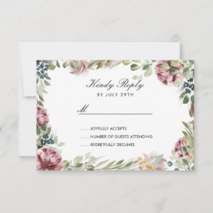 Anemone Blush Blue chic flowers frame Wedding RSVP