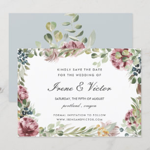 Anemone Blush Blue Grey wedding Save the date Invitation