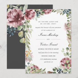 Anemone Blush   Dark grey Formal Botanical Wedding Invitation