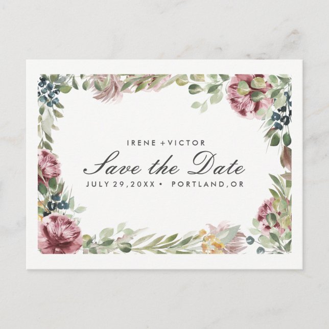 Anemone Blush  | Floral Chic WEDDING save the date Announcement Postcard (Front)