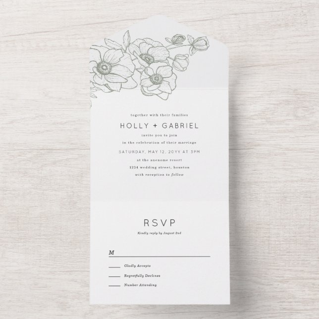 Anemone Bouquet Wedding All In One Invitation (Inside)