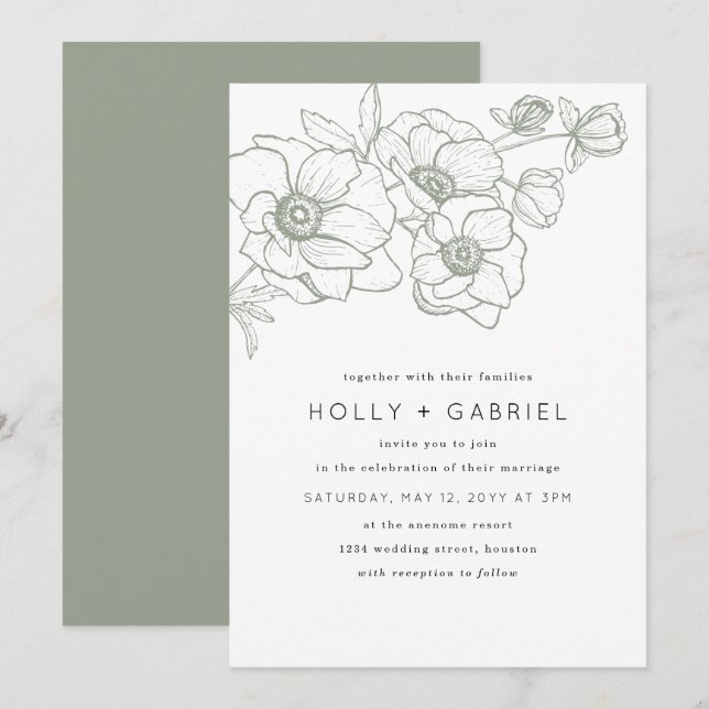 Anemone Bouquet Wedding Invitation (Front/Back)