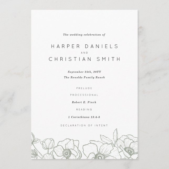 Anemone Bouquet Wedding Program (Front)