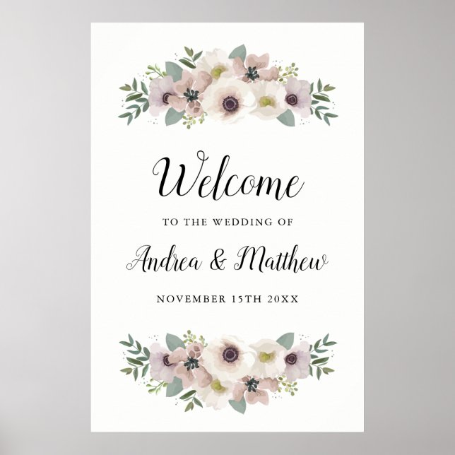 Anemone Bouquet Wedding Welcome Sign (Front)