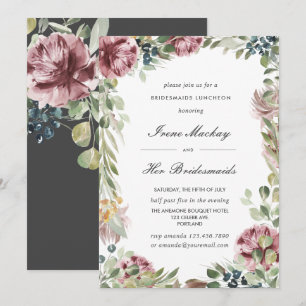 Anemone dark  Grey Botanical  BRIDESMAIDS LUNCHEON Invitation
