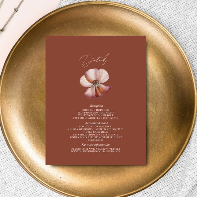 Anemone Dark Terracotta Wedding Details Enclosure Card (Creator Uploaded)