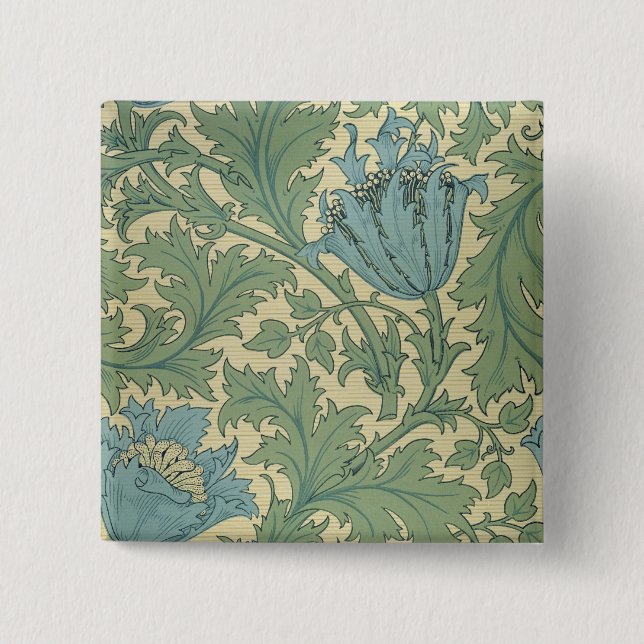 'Anemone' design (textile) 2 Inch Square Button (Front)