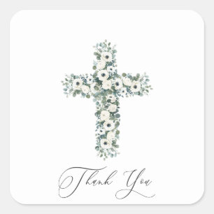 Anemone Eucalyptus cross Religious Thank You Square Sticker