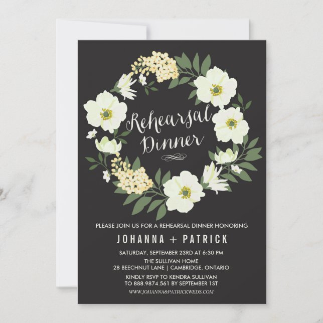 Anemone Floral Wreath Rehearsal Dinner Invitation (Front)