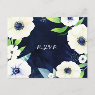 Anemone Floral Wreath Wedding RSVP Invitation Postcard