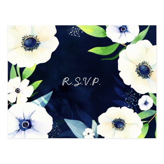 Anemone Floral Wreath Wedding RSVP Postcard
