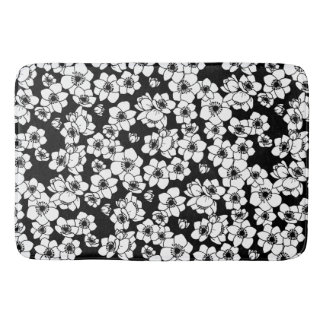 Anemone Flower Black and White Bath Mat