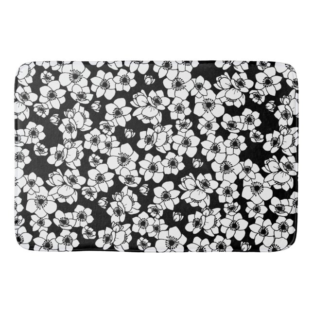 Anemone Flower Black and White Bath Mat (Front)
