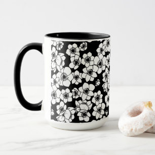 Anemone Flower Black and White Mug