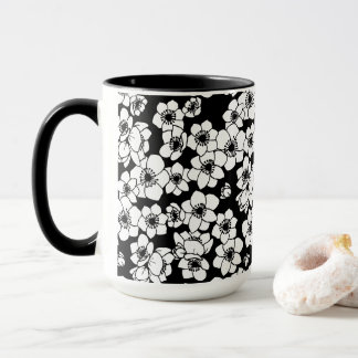 Anemone Flower Black and White Mug