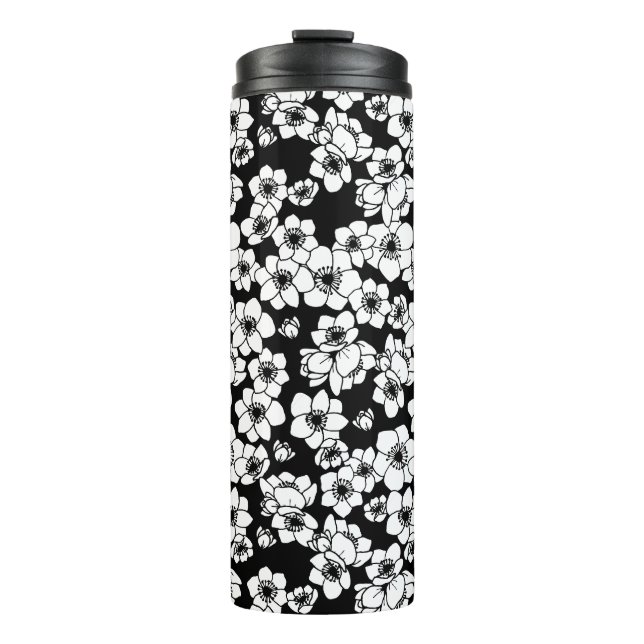 Anemone Flower Black and White Thermal Tumbler (Front)