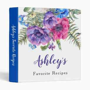 Anemone Flower Floral Bridal Shower Recipe Binder