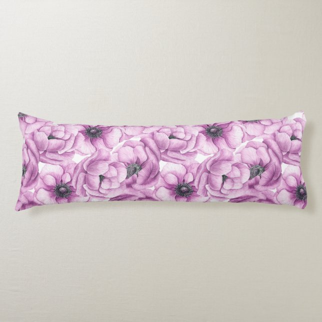 Anemone flowers watercolor pattern body pillow (Front)