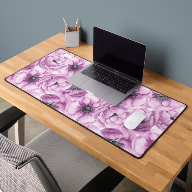 Anemone flowers watercolor pattern desk mat (Office 2)