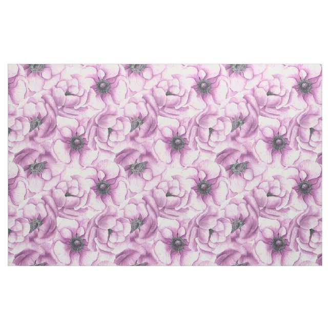 Anemone flowers watercolor pattern fabric (Fat Quarter)