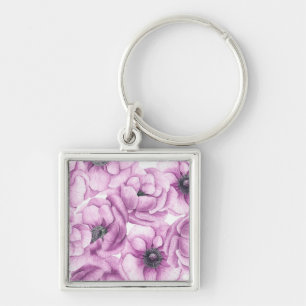Anemone flowers watercolor pattern keychain