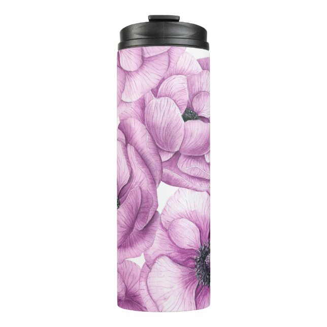 Anemone flowers watercolor pattern thermal tumbler (Front)