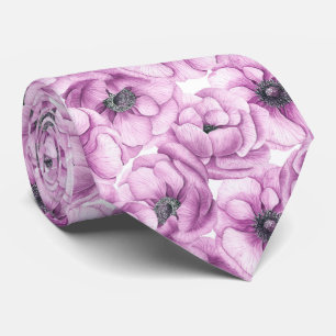 Anemone flowers watercolor pattern tie