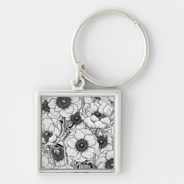 Anemone garden in black and white keychain (Front)
