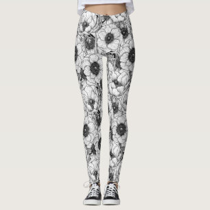 Anemone garden in black and white leggings