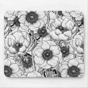 Anemone garden in black and white mouse pad