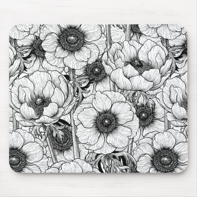 Anemone garden in black and white mouse pad (Front)