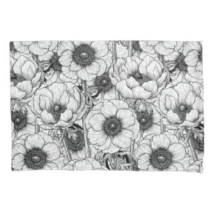Anemone garden in black and white pillowcase