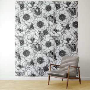 Anemone garden in black and white tapestry