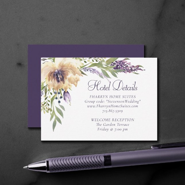 Anemone Greenery | Floral Purple Boho Hotel Detail Enclosure Card (Creator Uploaded)