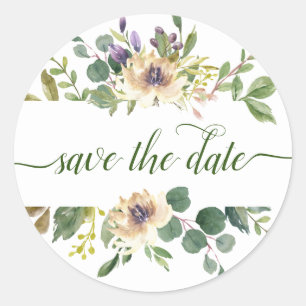 Anemone Greenery Save the Date Floral Boho Garden Classic Round Sticker