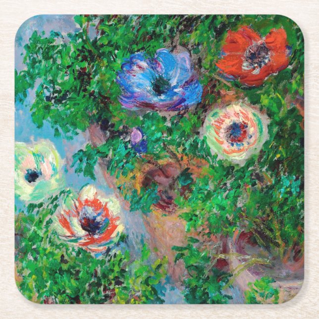 Anemone, Monet Square Paper Coaster (Front)