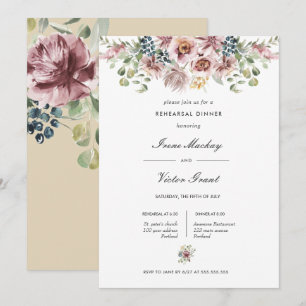 Anemone Neutral pink Botanical Rehearsal Dinner Invitation