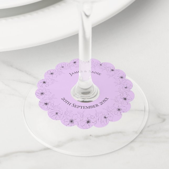 Anemone on Light Lilac Wine Glass Tag (Close Up)