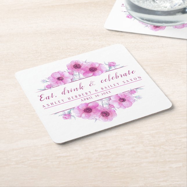 Anemone pink flower celebration coasters (Angled)