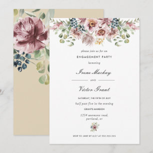 Anemone Pink Neutral Botanical  Engagement Party Invitation